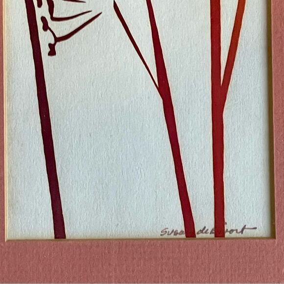 Vintage Artist Signed Watercolor Dragonfly Dandelion Flower Matted Framed Art - Picture 14 of 16